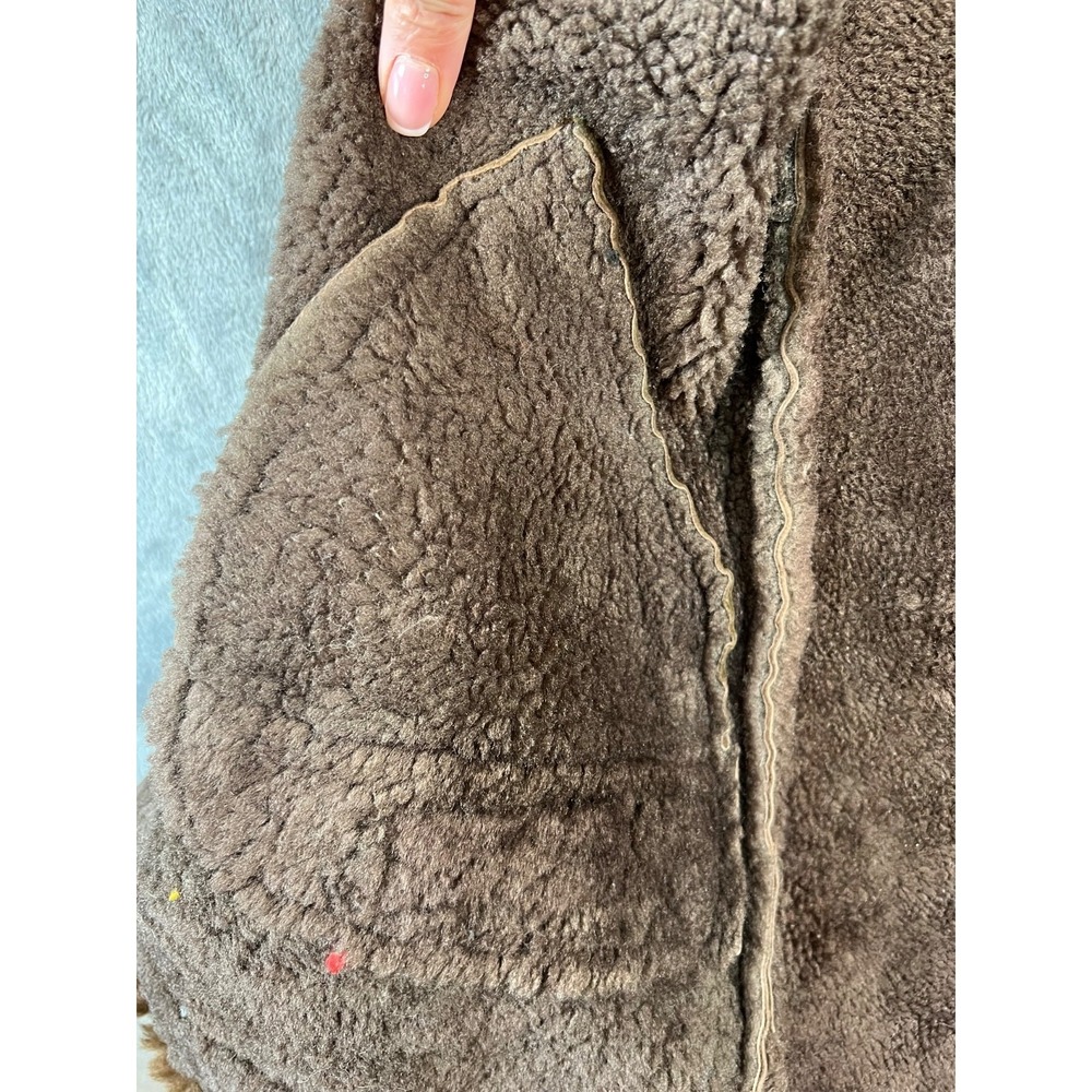 Vintage Afghan Embroidered Suede Shearling Vest Womens Medium Waistcoat - Picture 15 of 16